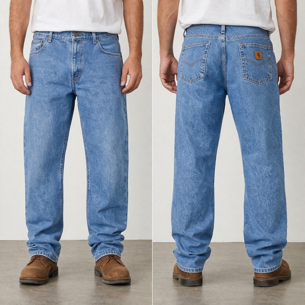 Carhartt B172 DST Flannel Lined Relaxed Fit Jeans‎ Mens 36x32 Blue Denim Plaid